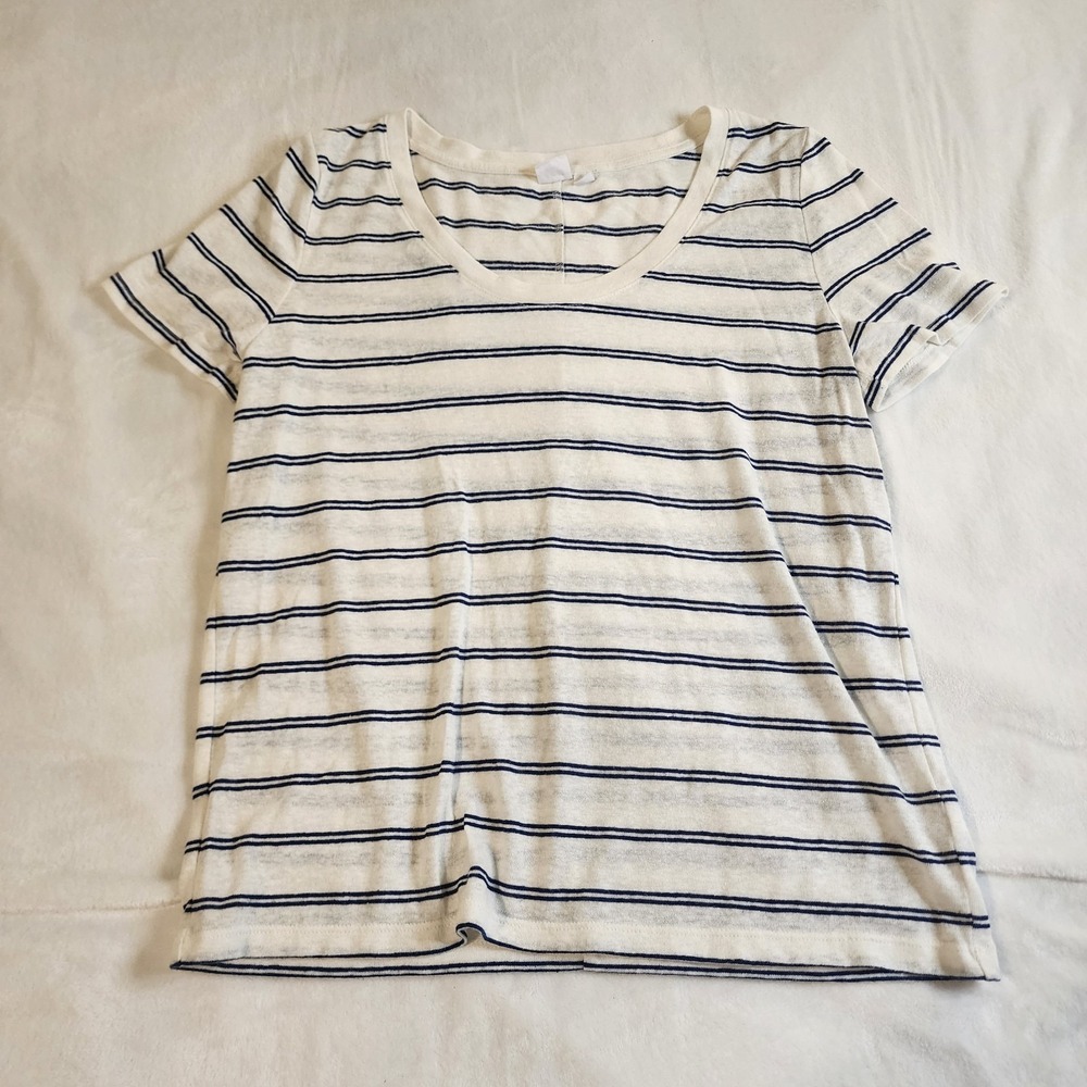 Gap‎ Navy Striped Women's Knit Top, Preppy Nautical Vibe, Soft Linen Blend, Med